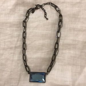 Lia Sophia Gunmetal and Blue Stone Necklace